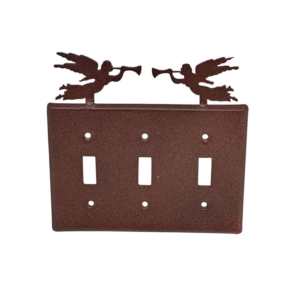 Handmade‎ Triple Toggle Switch Plate Brown Rustic Metal Angel Trumpet Decor